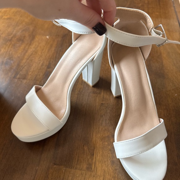 White Platform Block Heel Sandals - Picture 2 of 4